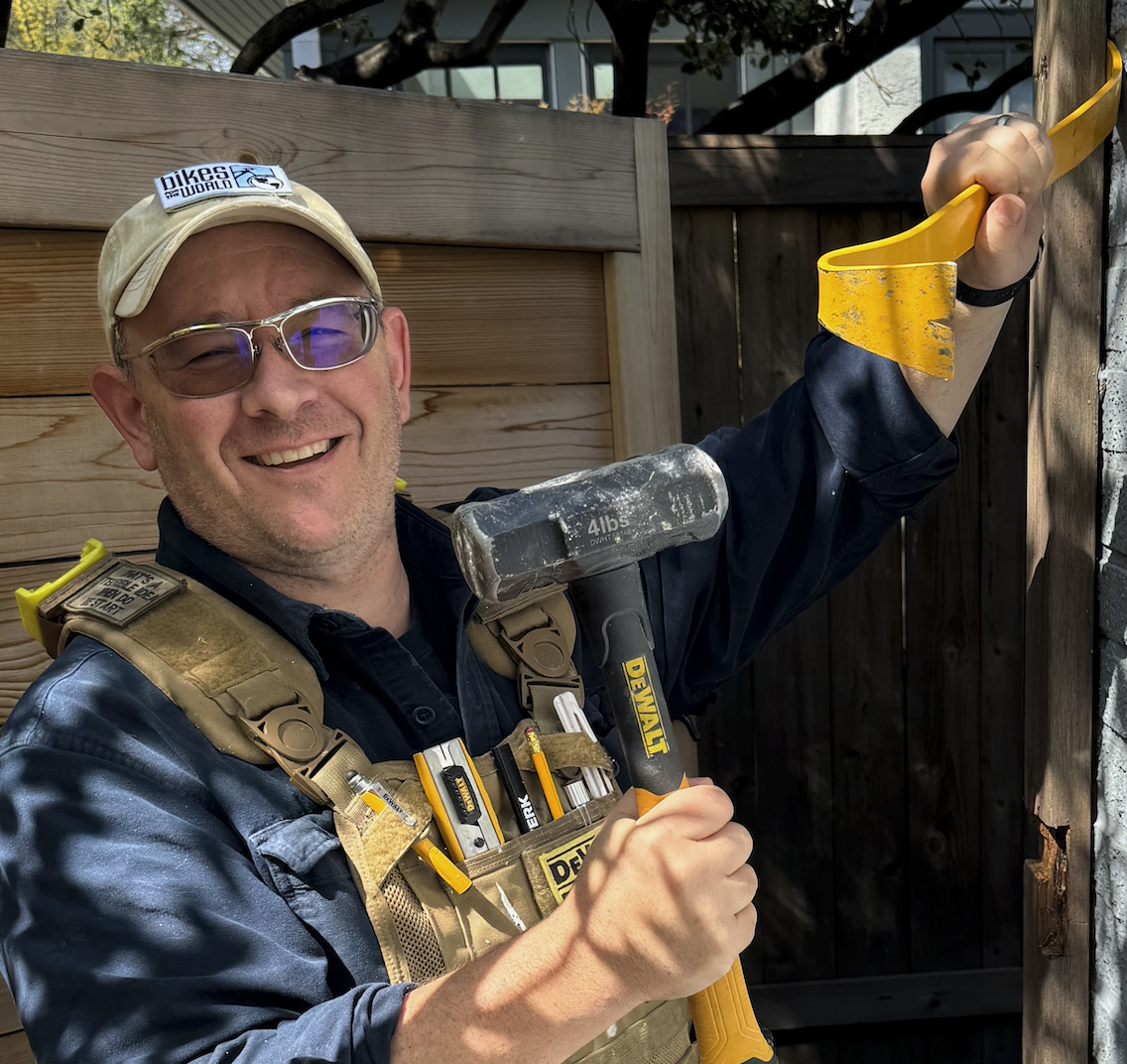 John Burg, professional carpenter, on the job in his DeWalt gear